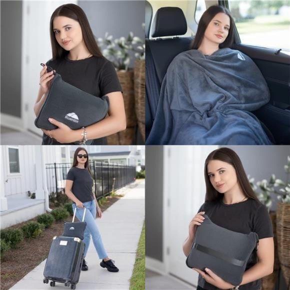 Premium Soft Travel Blanket Pillow Airplane Flight Blanket throw in Soft Bag - Picture 2 of 7